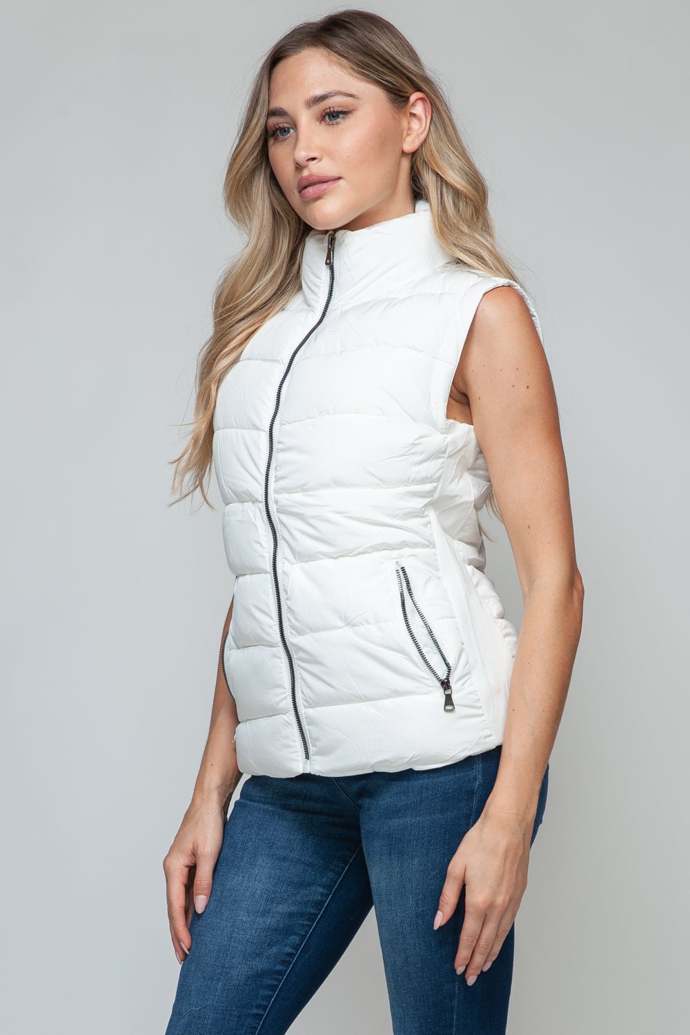 Snobbish Zip Up Turtleneck Vest with Pockets - OMG! Rose