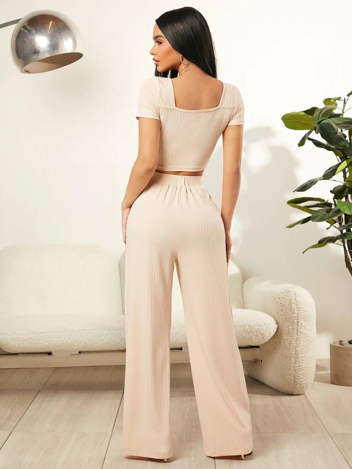 Square Neck Top and Pants Set - OMG! Rose