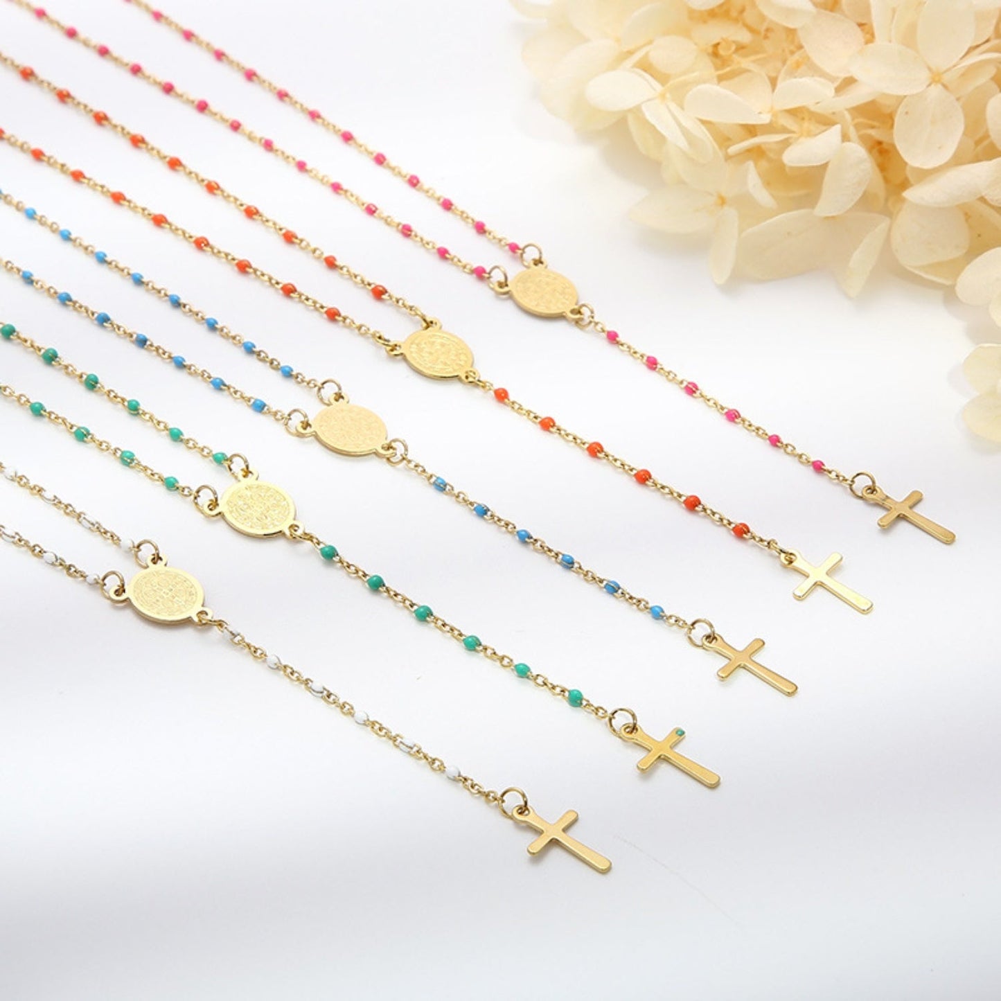 Stainless Steel Beaded Cross Necklace - OMG! Rose