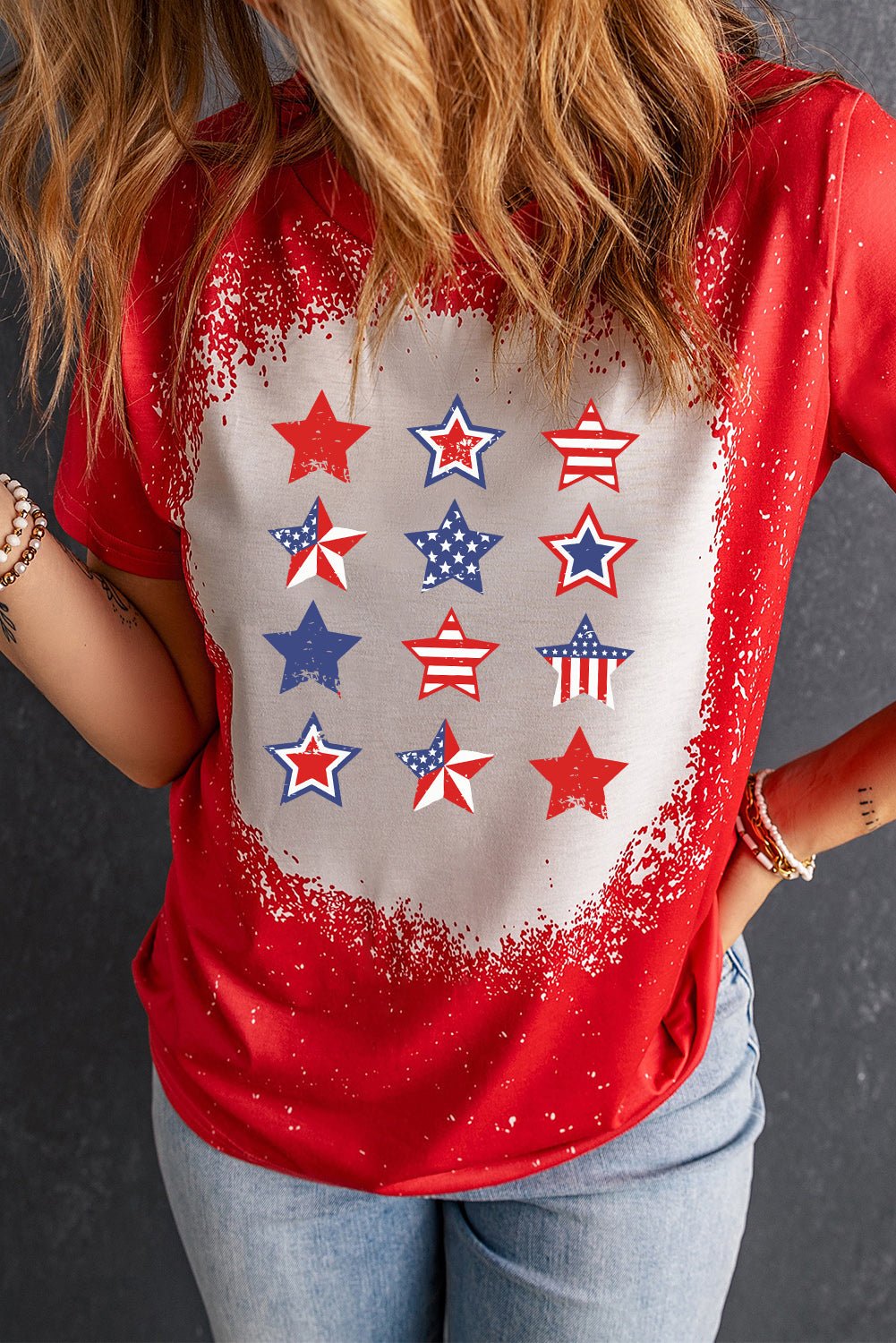 Star and Stripe Graphic Short Sleeve Tee - OMG! Rose