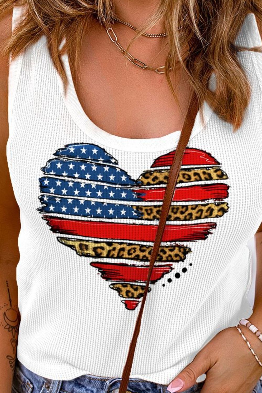 Star and Stripe Heart Graphic Scoop Neck Tank - OMG! Rose