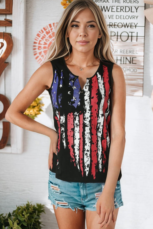 Star and Stripe Notched Neck Tank - OMG! Rose
