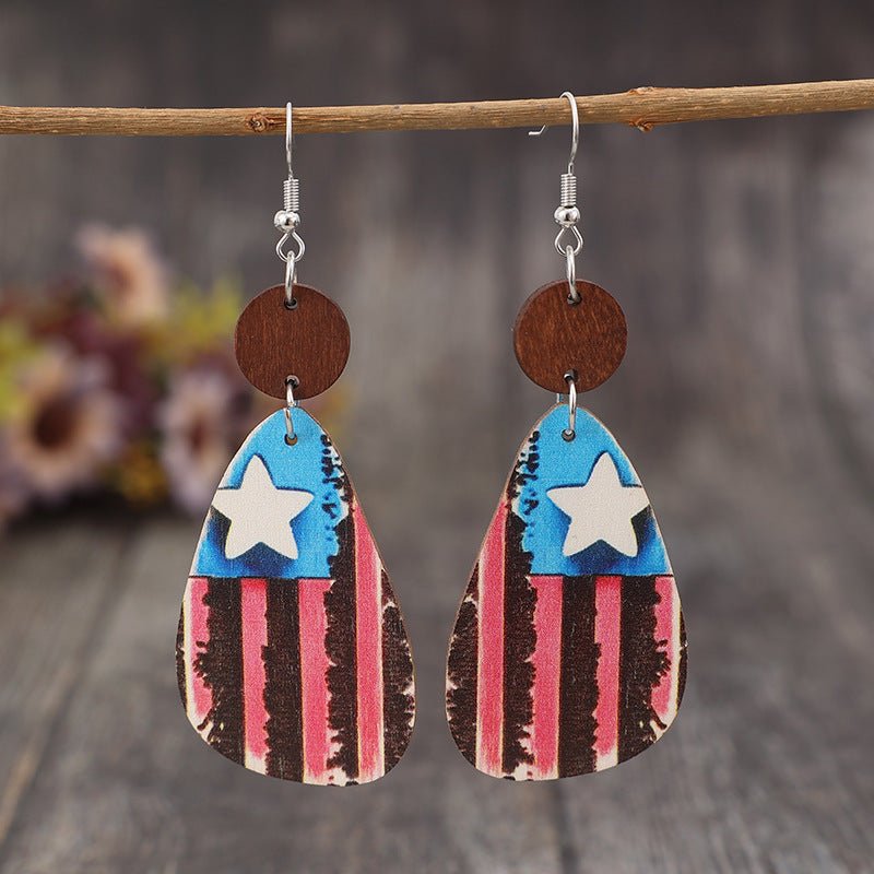 Star & Stripes Wooden Dangle Earrings - OMG! Rose