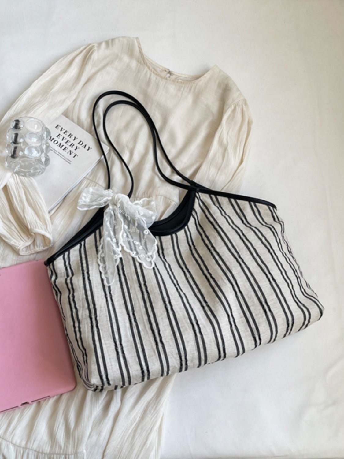 Striped Canvas Tote Bag - OMG! Rose