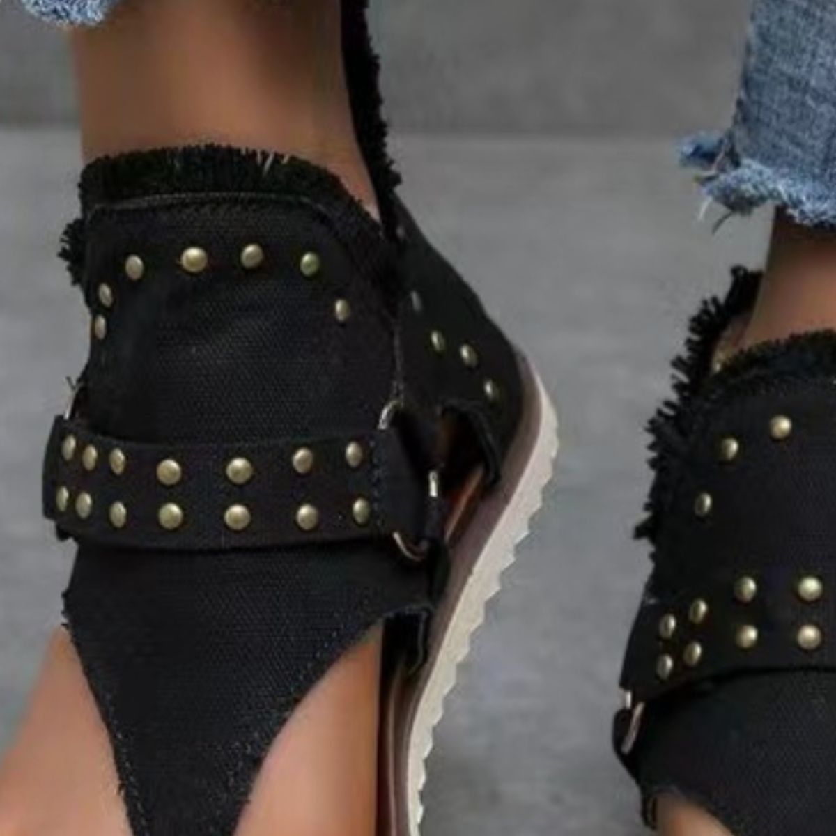 Studded Raw Hem Flat Sandals - OMG! Rose