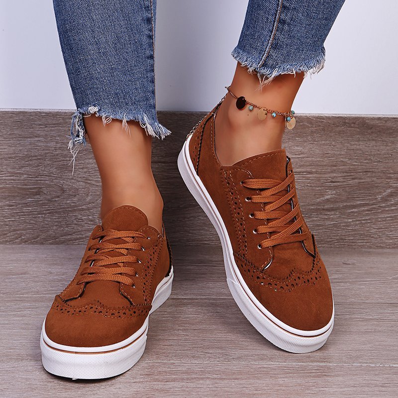 Suede Lace - Up Flat Sneakers - OMG! Rose