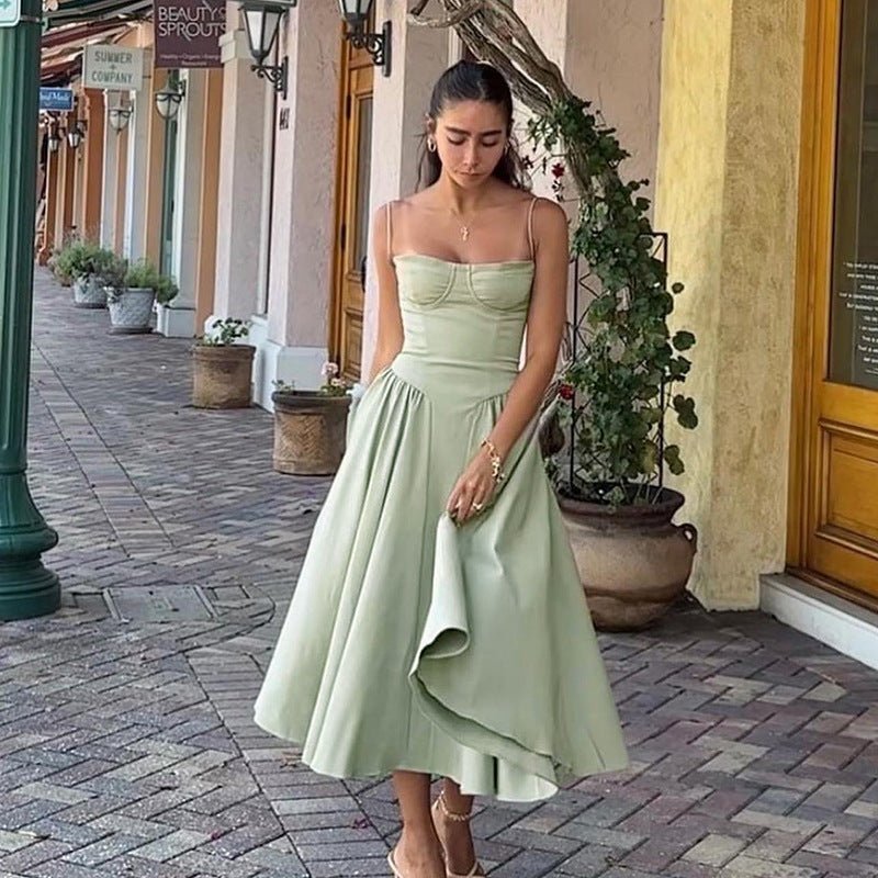 Summer Elegant Low-cut Slim Backless Sling Dress - OMG! Rose