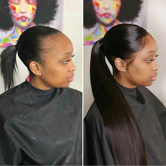 Super Silky Natural Black Velcro Ponytail Straight Hair Wig - OMG! Rose