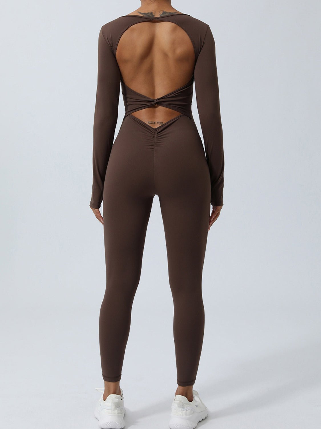 Twisted Backless Long Sleeve Jumpsuit - OMG! Rose