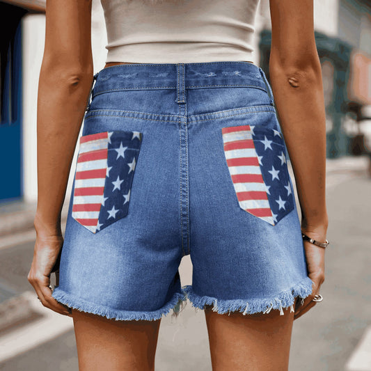 US Flag Distressed Denim Shorts - OMG! Rose
