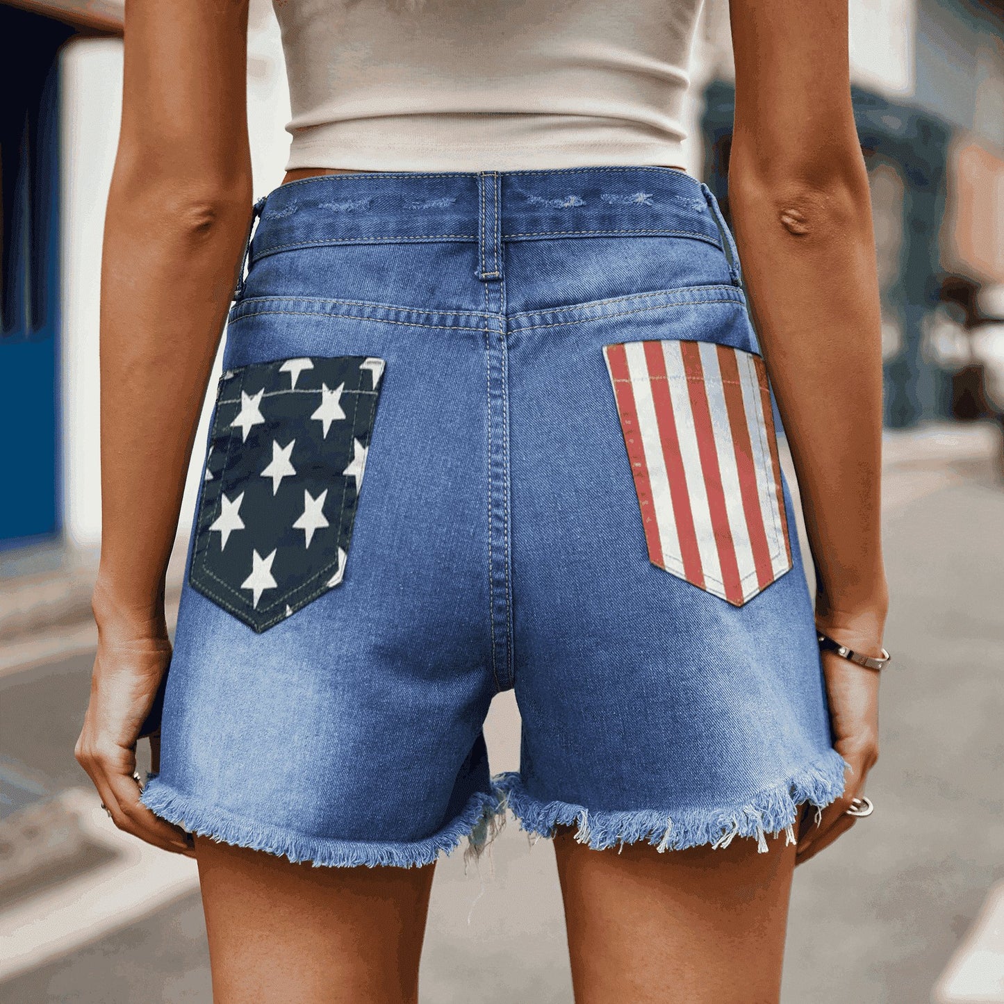 US Flag Distressed Denim Shorts - OMG! Rose