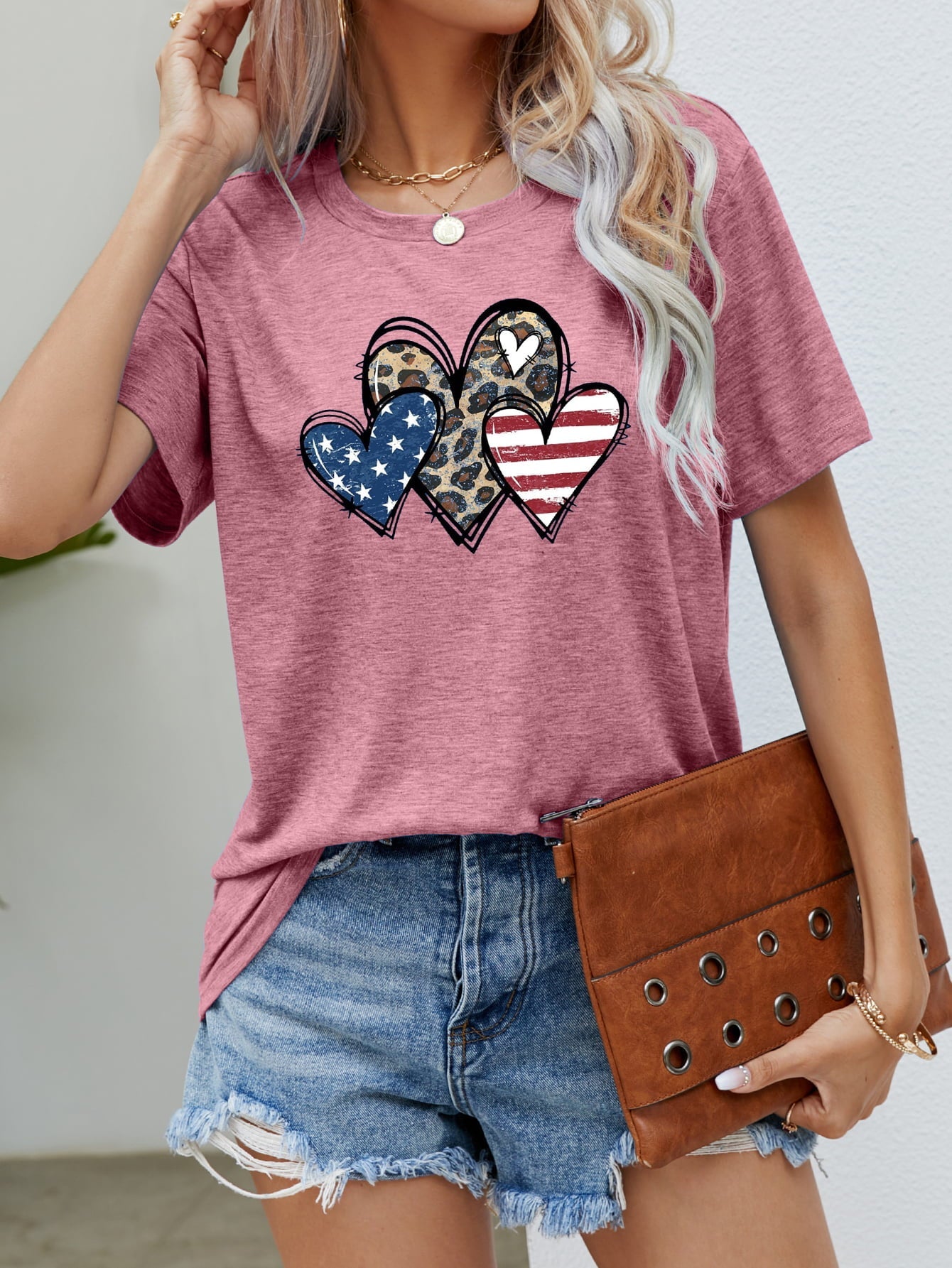 US Flag Leopard Heart Graphic Tee - OMG! Rose