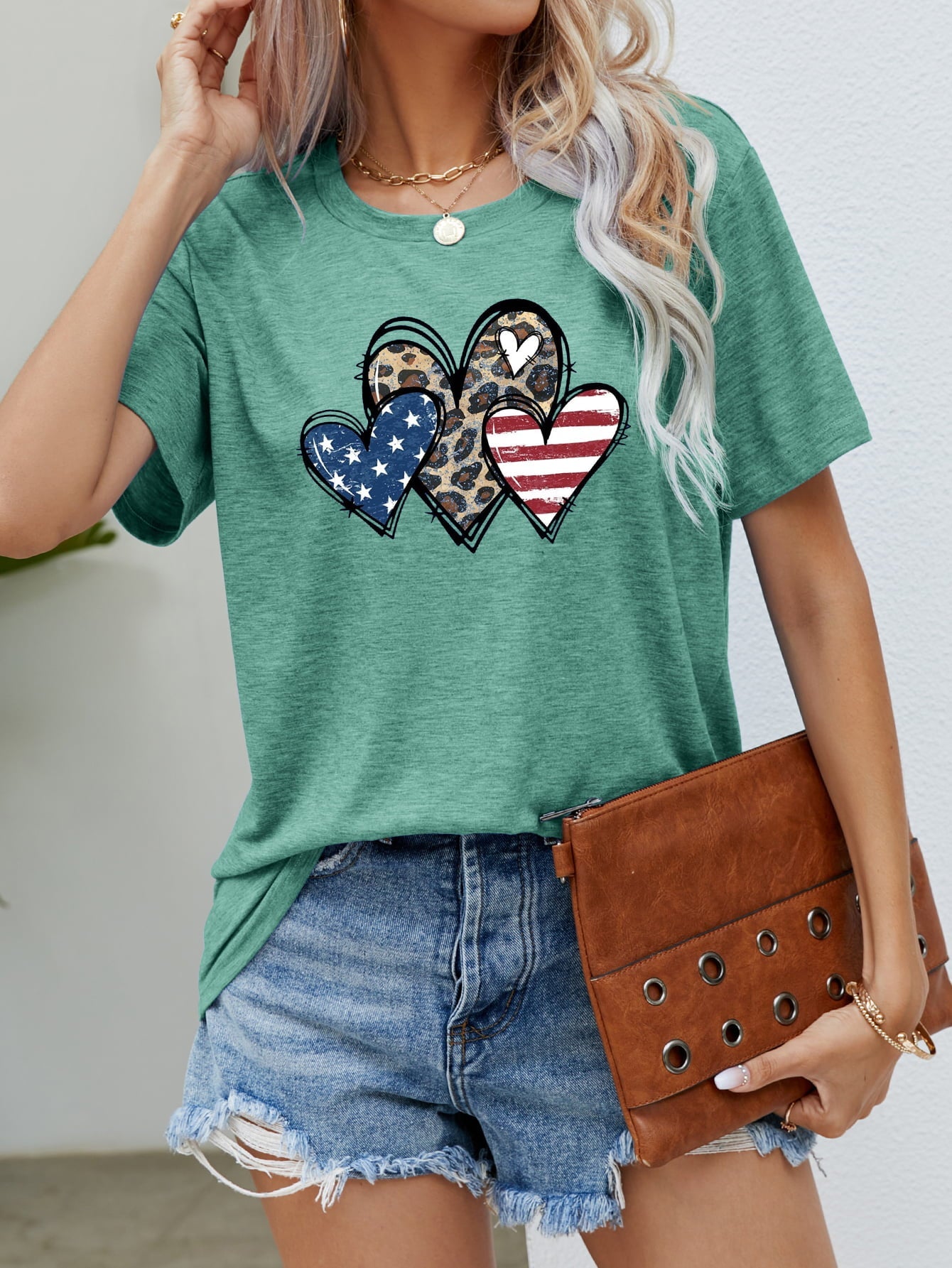 US Flag Leopard Heart Graphic Tee - OMG! Rose