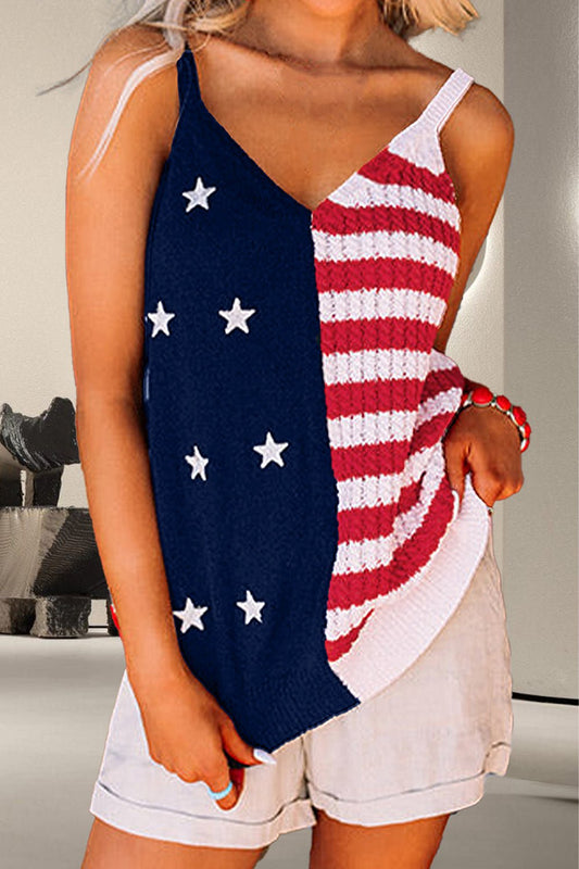 US Flag Theme V-Neck Knit Cami - OMG! Rose