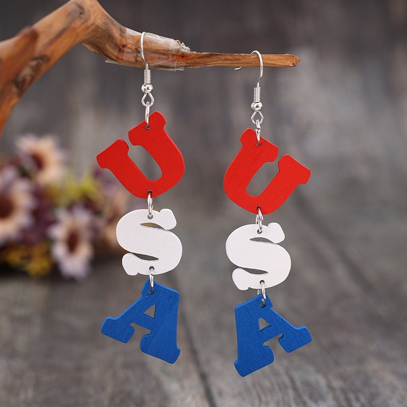 USA Wooden Letter Dangle Earrings - OMG! Rose