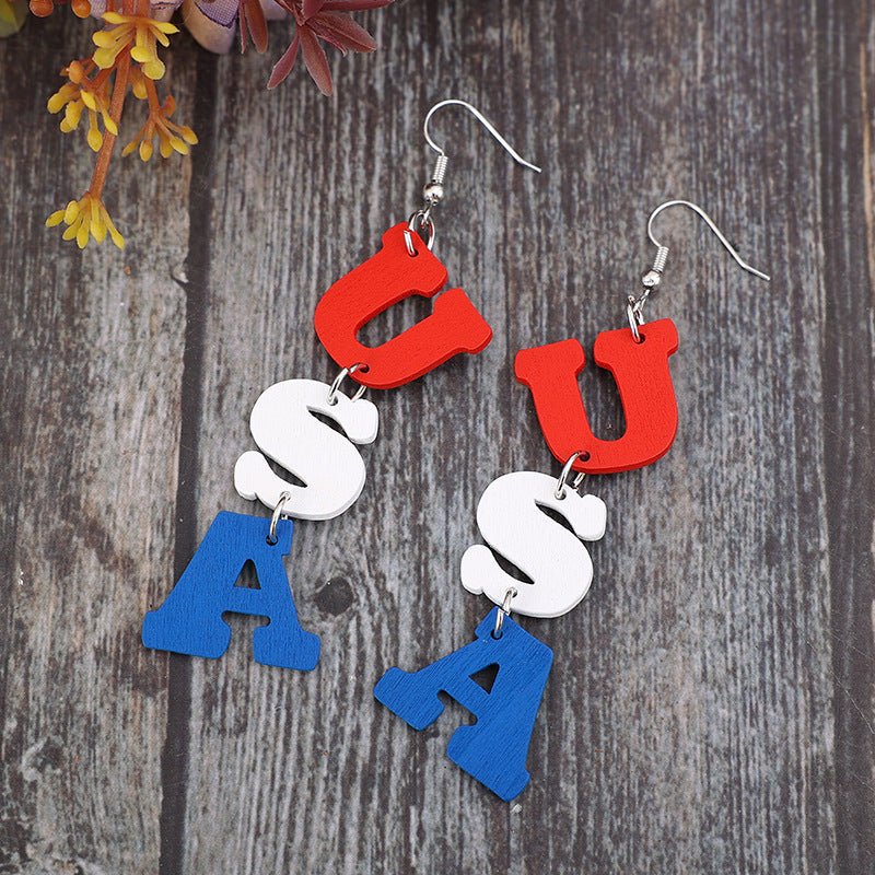 USA Wooden Letter Dangle Earrings - OMG! Rose