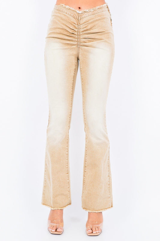 V - Cut Ruched Flare Pants - OMG! Rose