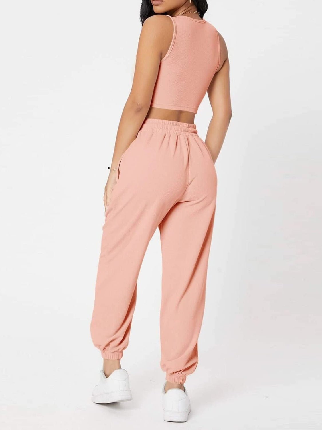 Wide Strap Top and Drawstring Joggers Set - OMG! Rose