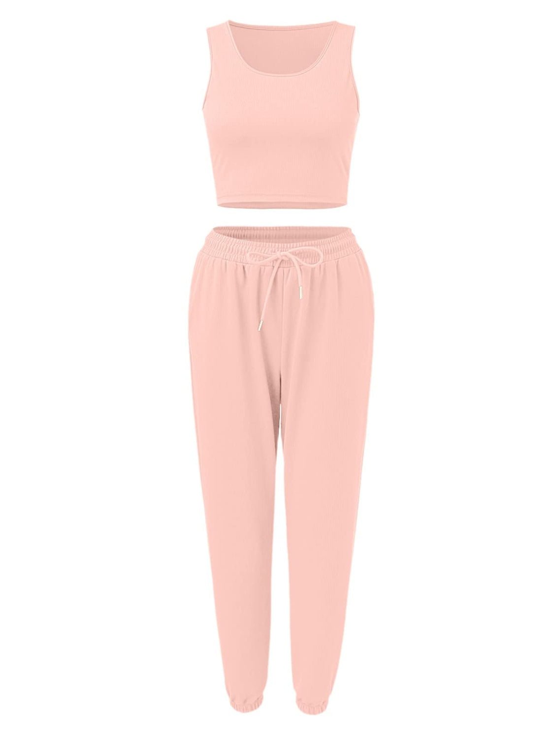 Wide Strap Top and Drawstring Joggers Set - OMG! Rose