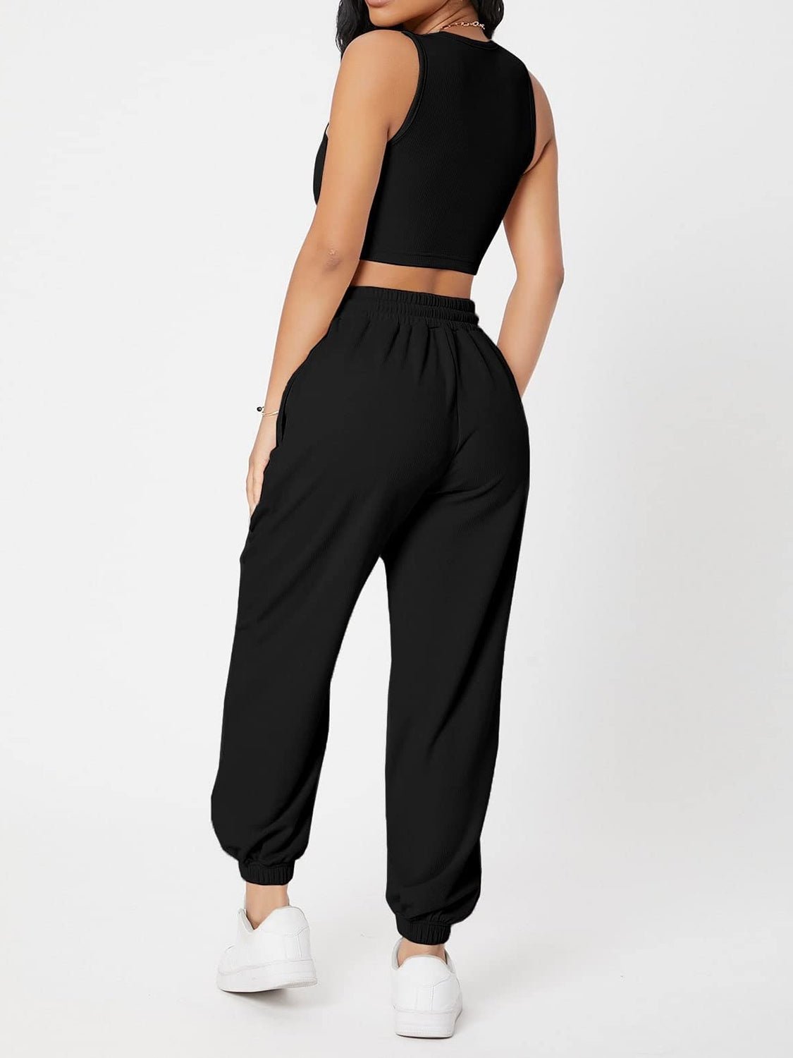 Wide Strap Top and Drawstring Joggers Set - OMG! Rose