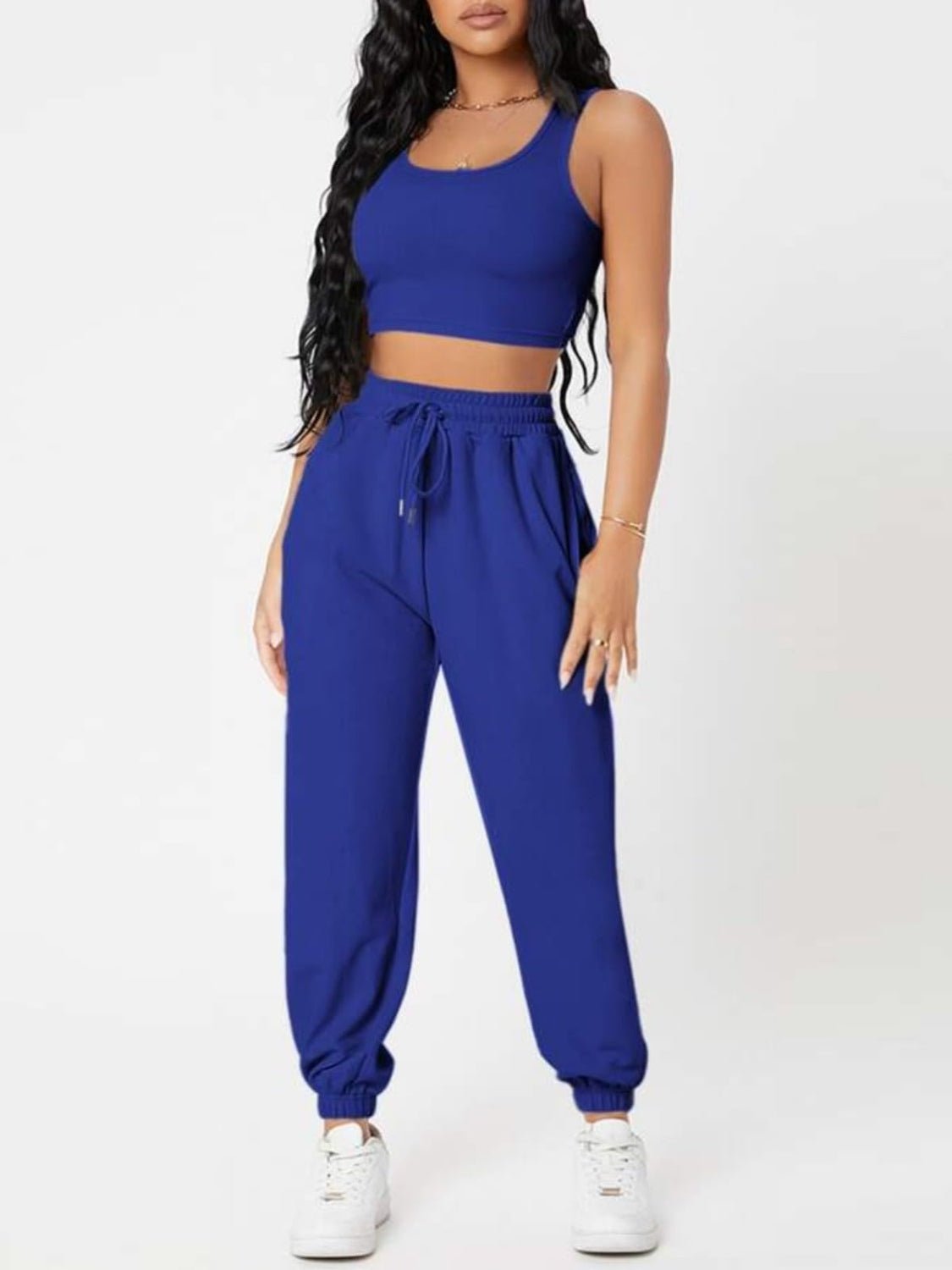 Wide Strap Top and Drawstring Joggers Set - OMG! Rose