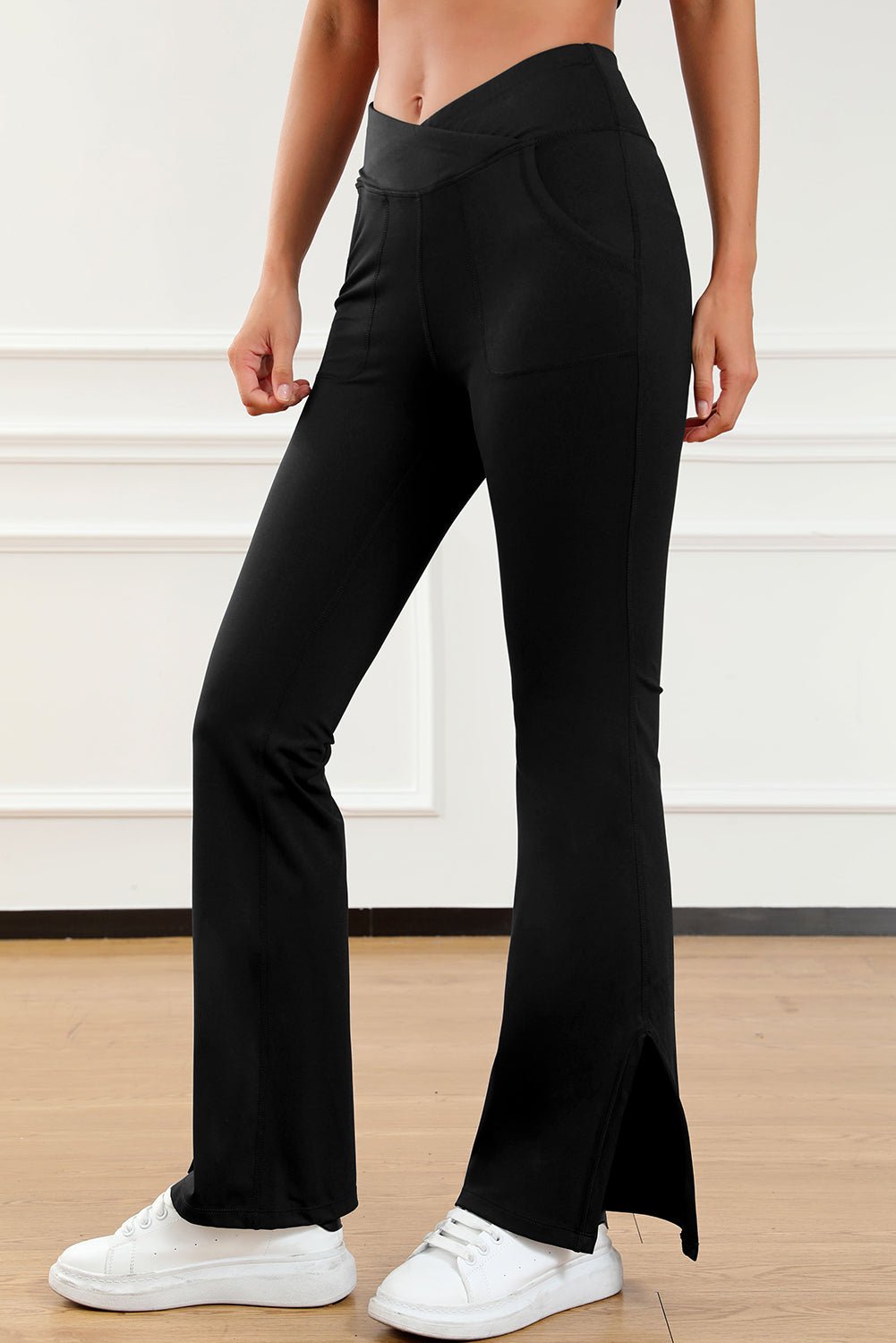 Wide Waistband Slit Bootcut Active Pants - OMG! Rose