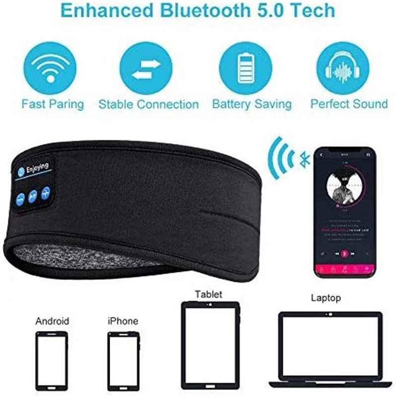 Wireless Bluetooth Sleeping Headphones Headband Thin Soft Elastic Comfortable Music Ear Phones Eye Mask For Side Sleeper Sports - OMG! Rose