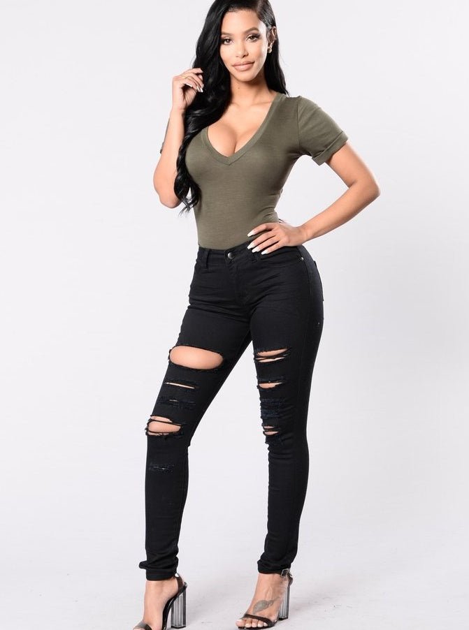 Women's Cut & Rip Mid - Waist Denim Jeans - OMG! Rose