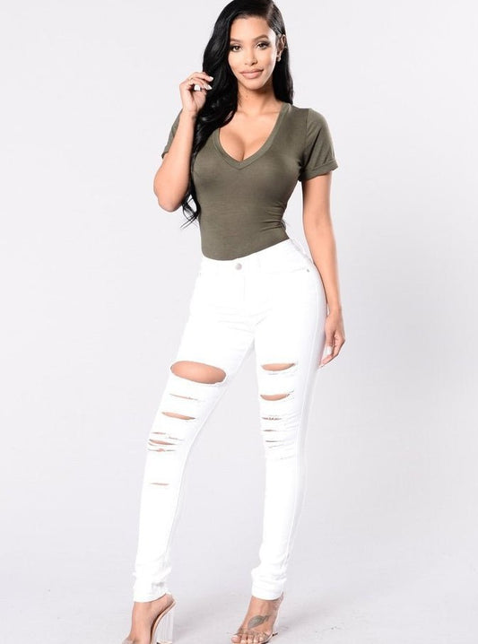 Women's Cut & Rip Mid - Waist Denim Jeans - OMG! Rose