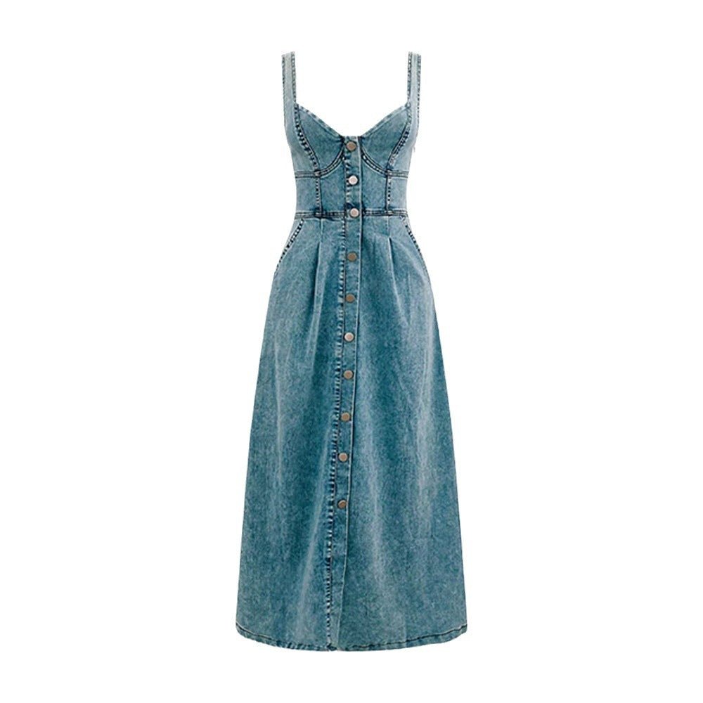 Women's Denim Buckle Strap Midi Dress - OMG! Rose