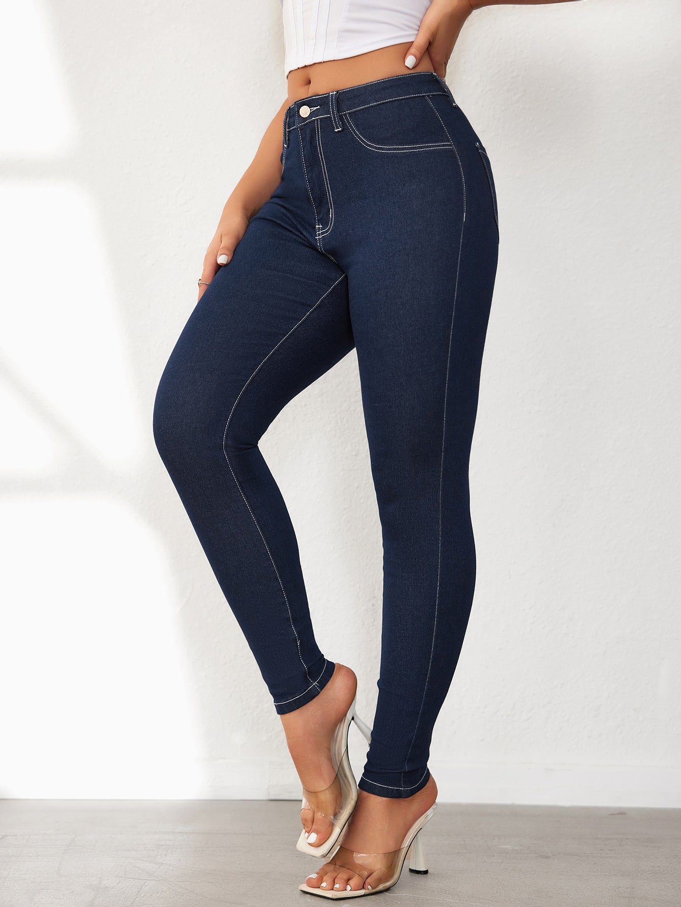 Women's High Waist Classic Blue Skinny Jean - OMG! Rose